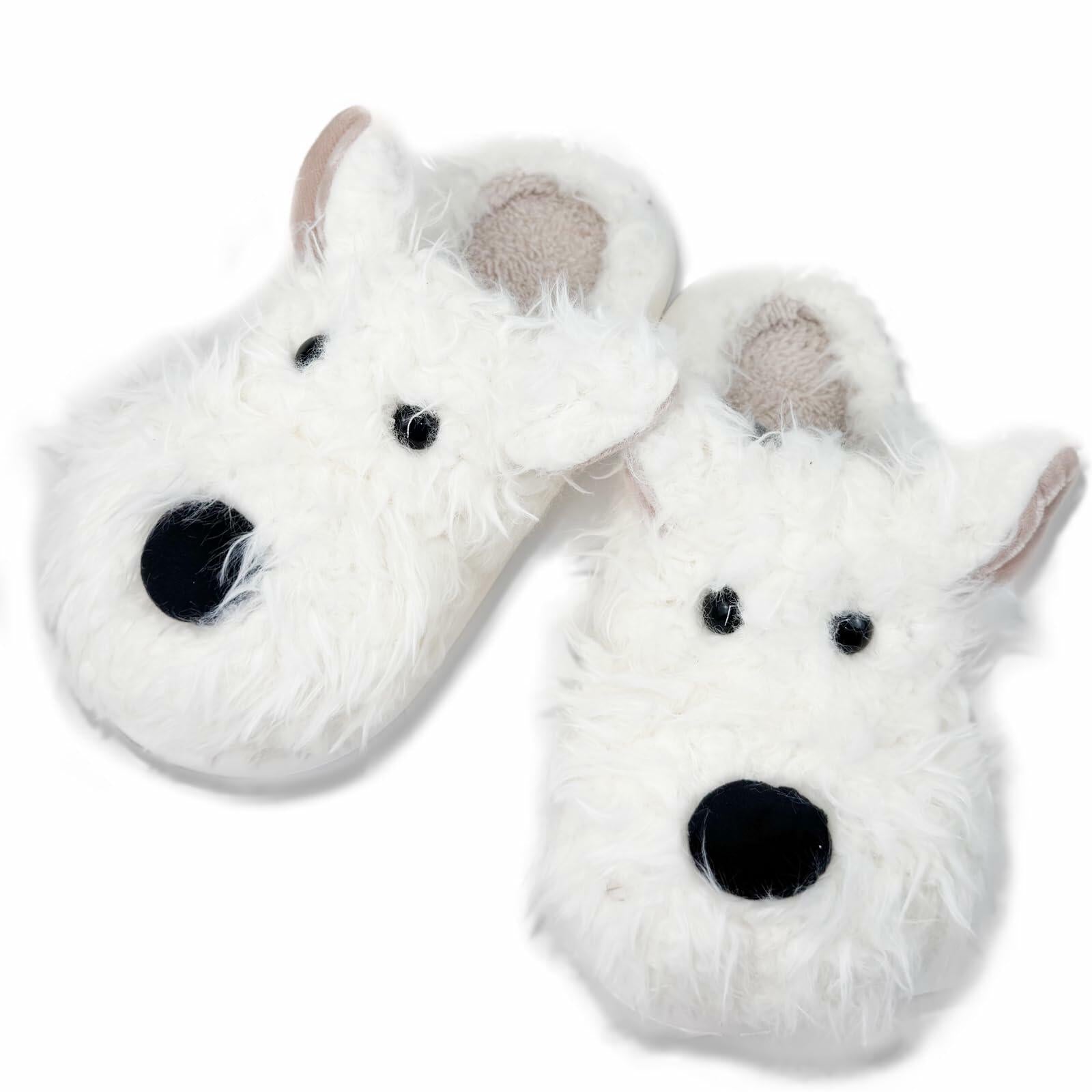 Vegove Furry Dog Slippers for Women, Cute Cozy Fluffy Highland Terrier Puppy