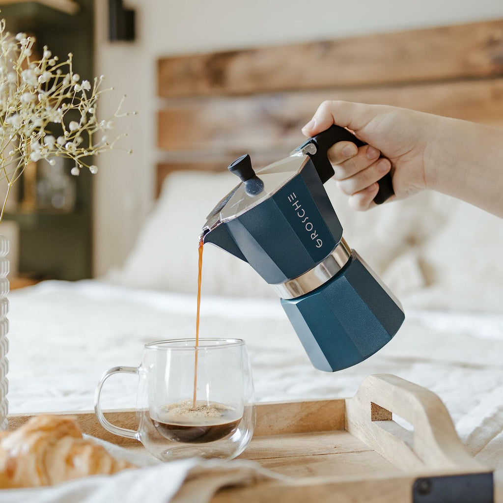 GROSCHE Milano Stovetop Espresso Maker Moka Pot 3 espresso Cup - 5 oz, Blue