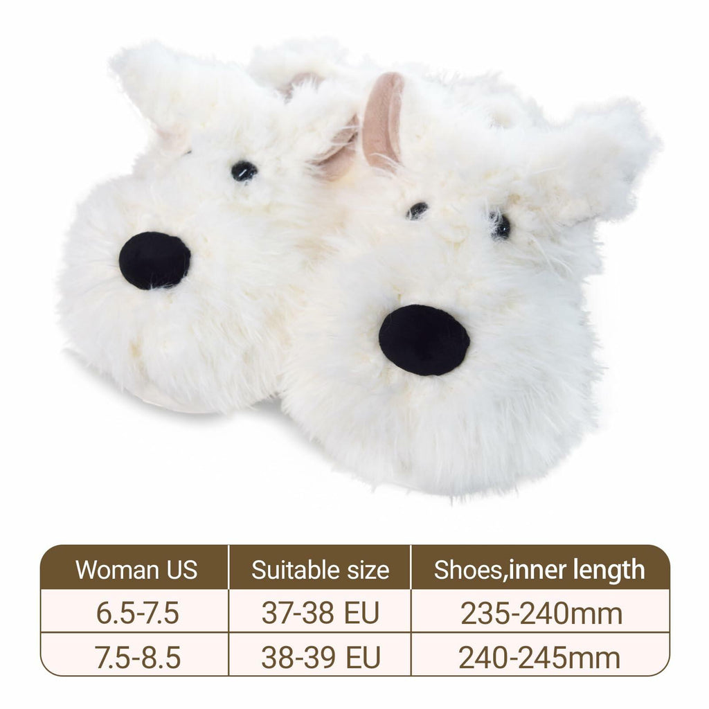 Vegove Furry Dog Slippers for Women, Cute Cozy Fluffy Highland Terrier Puppy