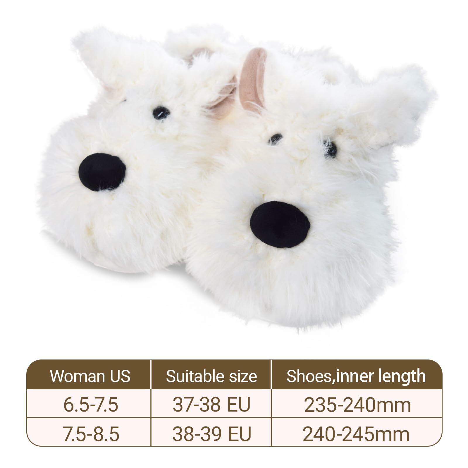 Vegove Furry Dog Slippers for Women, Cute Cozy Fluffy Highland Terrier Puppy