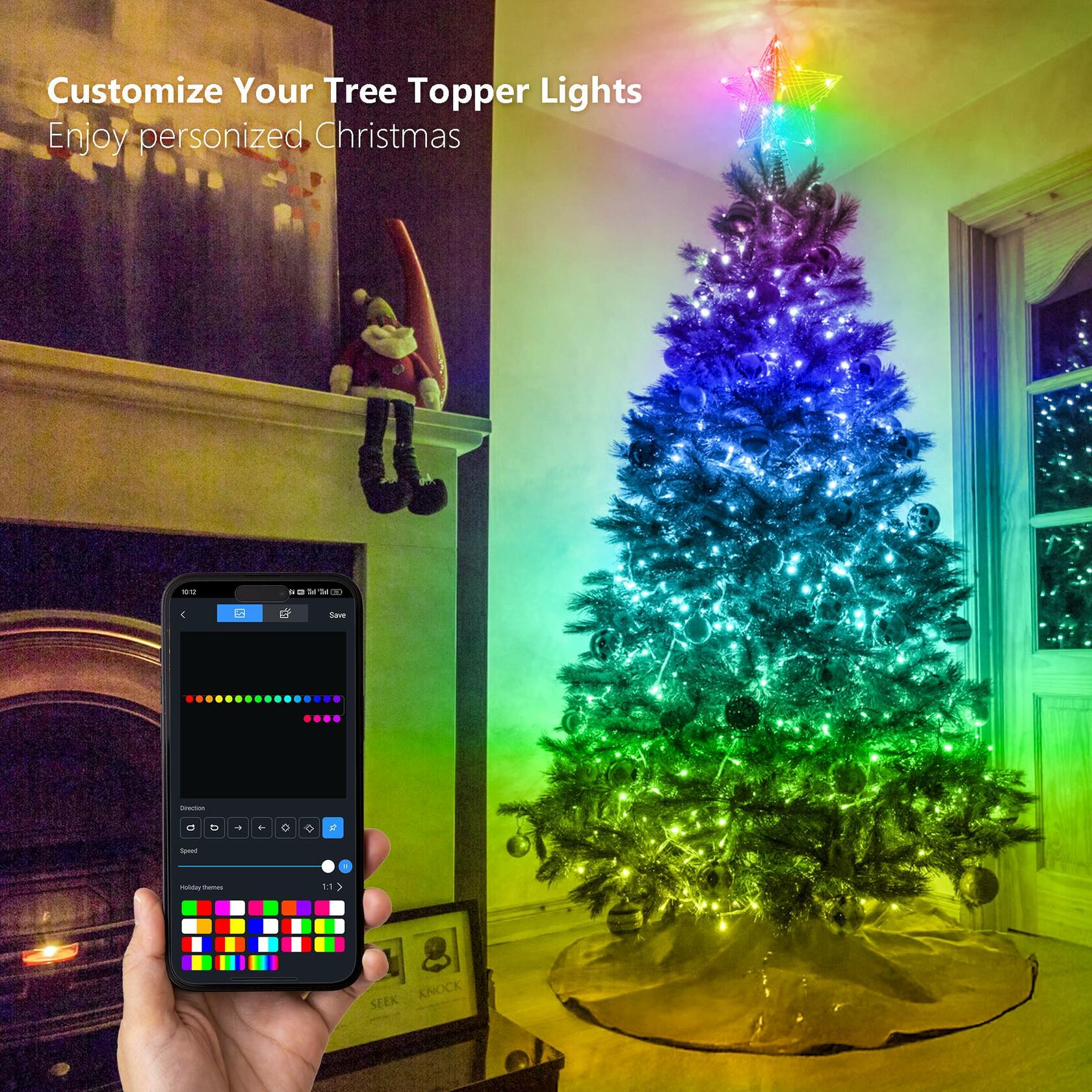 ODEETRONIC Smart Christmas Tree Topper, 8" RGB Star Tree Topper, 20LED 3D Hollow