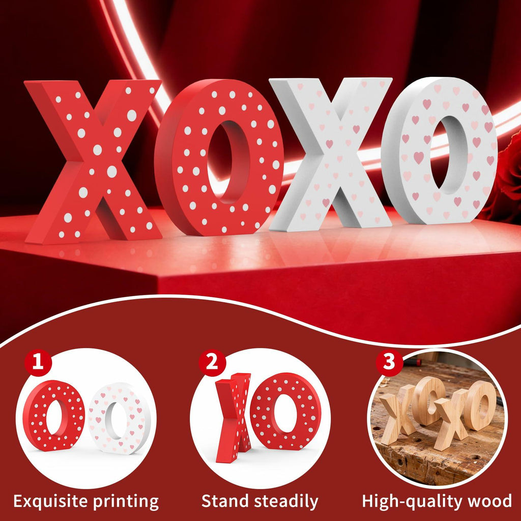 OLANRUN Valentines Day Decorations, 4 Pack XOXO Wooden Letters Indoor Decor