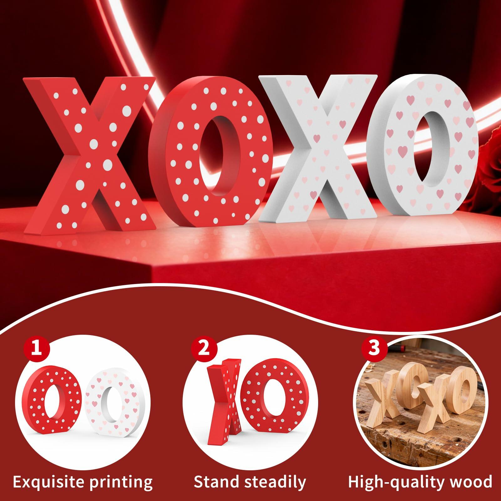 OLANRUN Valentines Day Decorations, 4 Pack XOXO Wooden Letters Indoor Decor