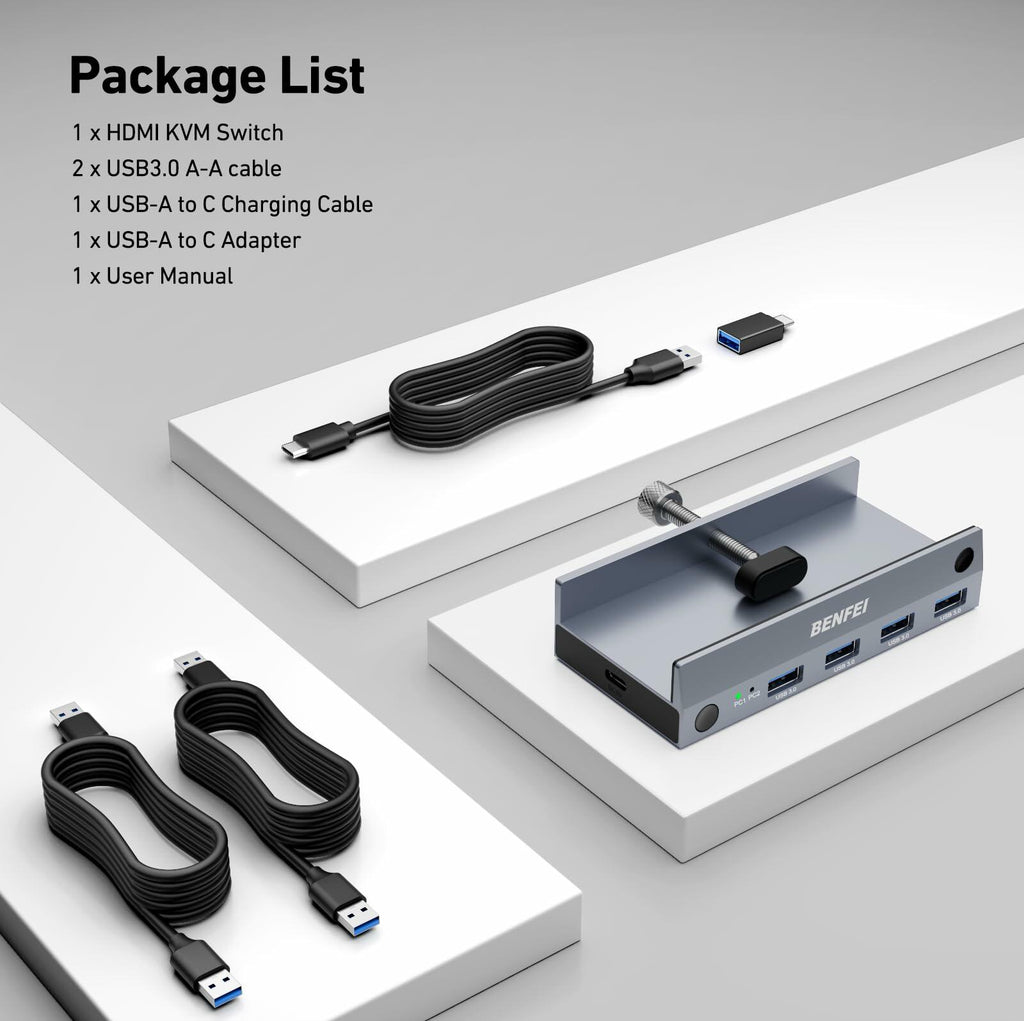 BENFEI USB 3.0 HDMI KVM Switch(8K@60Hz) with 4 USB 3.0 Ports for 2 Computers