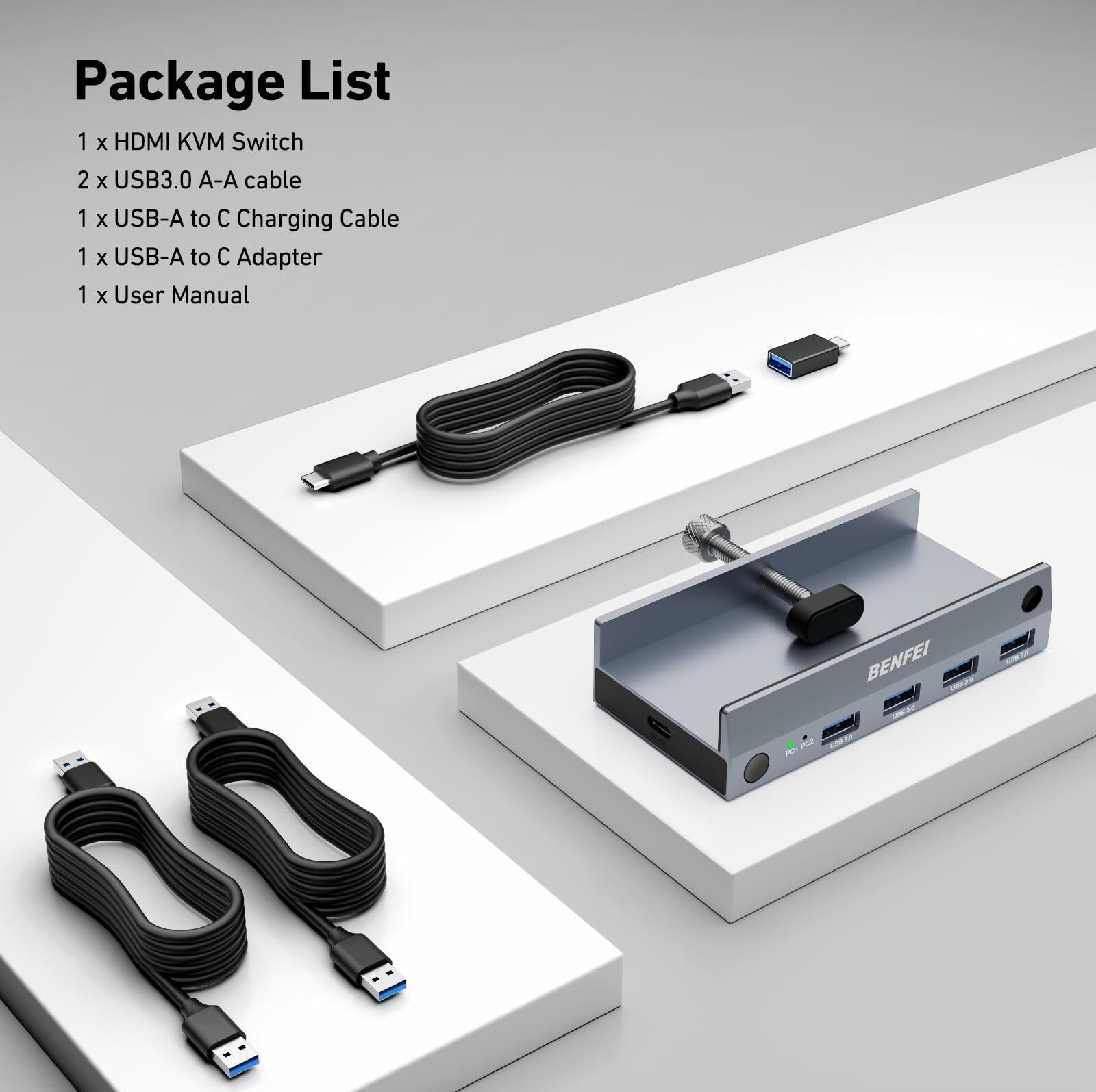 BENFEI USB 3.0 HDMI KVM Switch(8K@60Hz) with 4 USB 3.0 Ports for 2 Computers