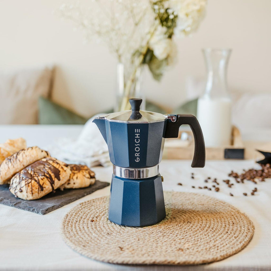 GROSCHE Milano Stovetop Espresso Maker Moka Pot 3 espresso Cup - 5 oz, Blue