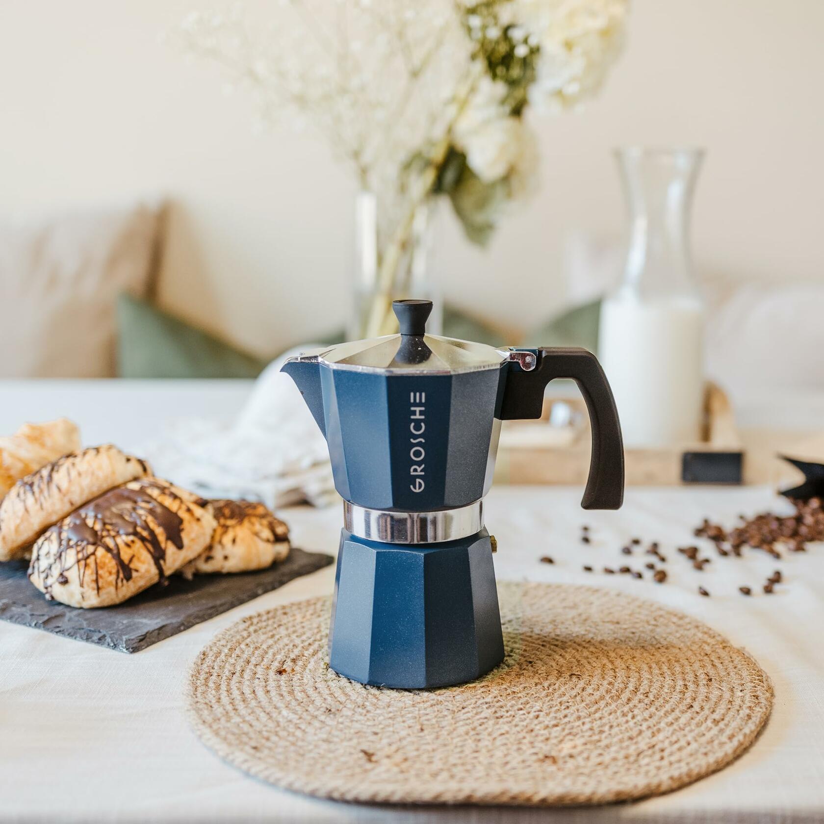 GROSCHE Milano Stovetop Espresso Maker Moka Pot 3 espresso Cup - 5 oz, Blue