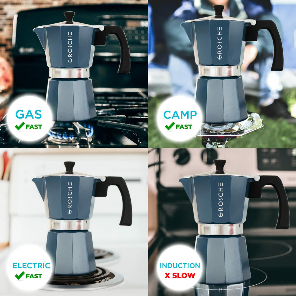 GROSCHE Milano Stovetop Espresso Maker Moka Pot 3 espresso Cup - 5 oz, Blue