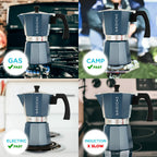 GROSCHE Milano Stovetop Espresso Maker Moka Pot 3 espresso Cup - 5 oz, Blue