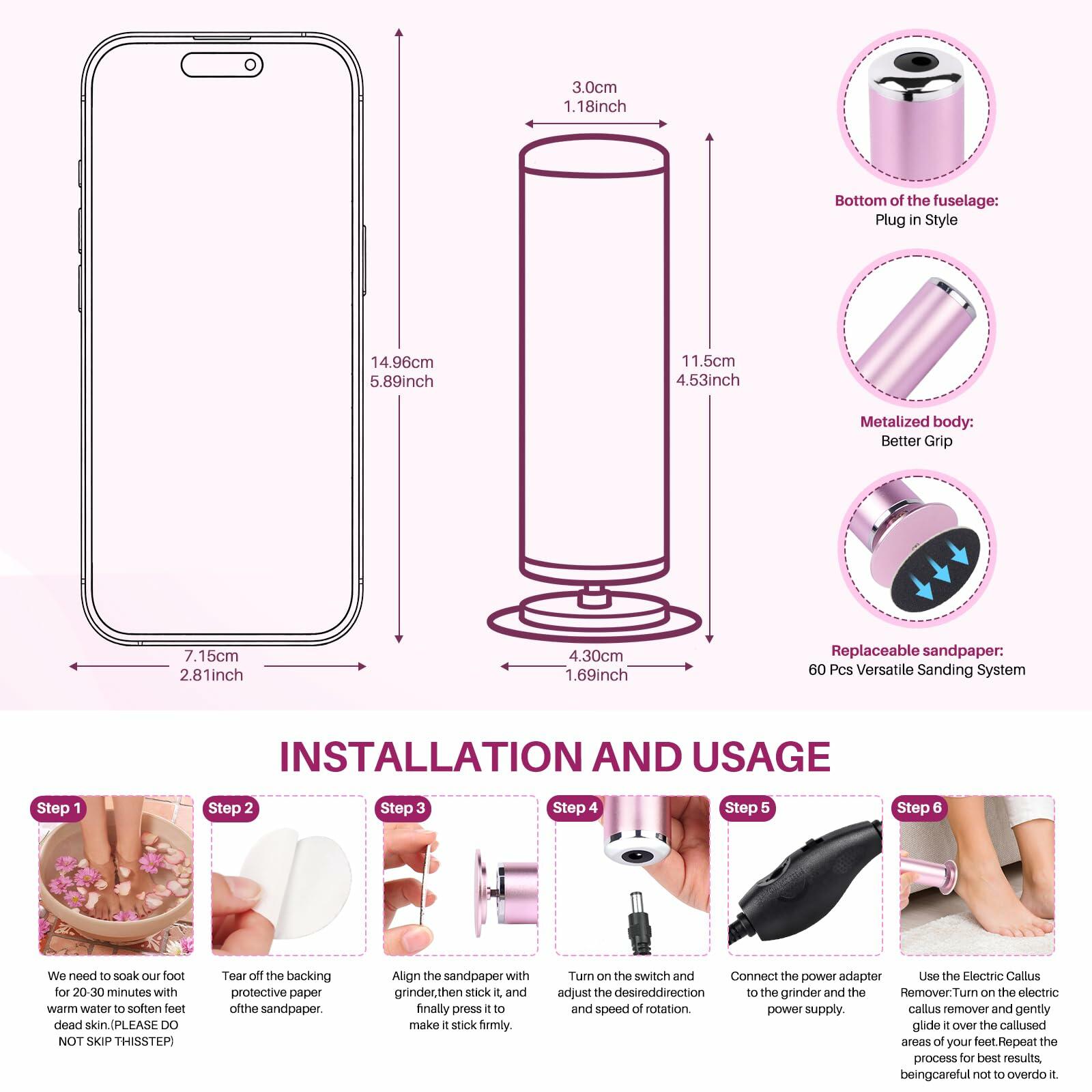 LIONVISON Electric Foot Callus Remover: Adjustable Speed Foot File for Cracked