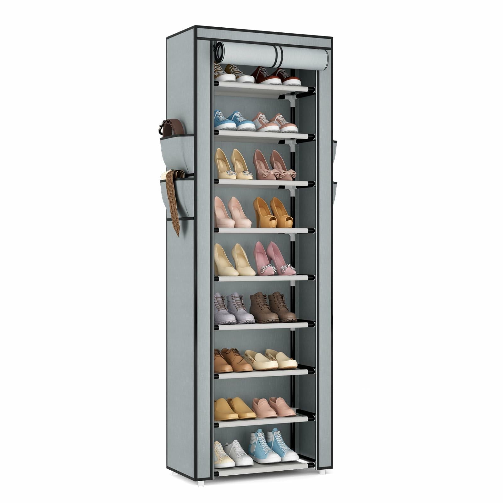 VILICK Shoe Rack with Cover Narrow Shoe Rack Organizer with 4 Side Pockets 10