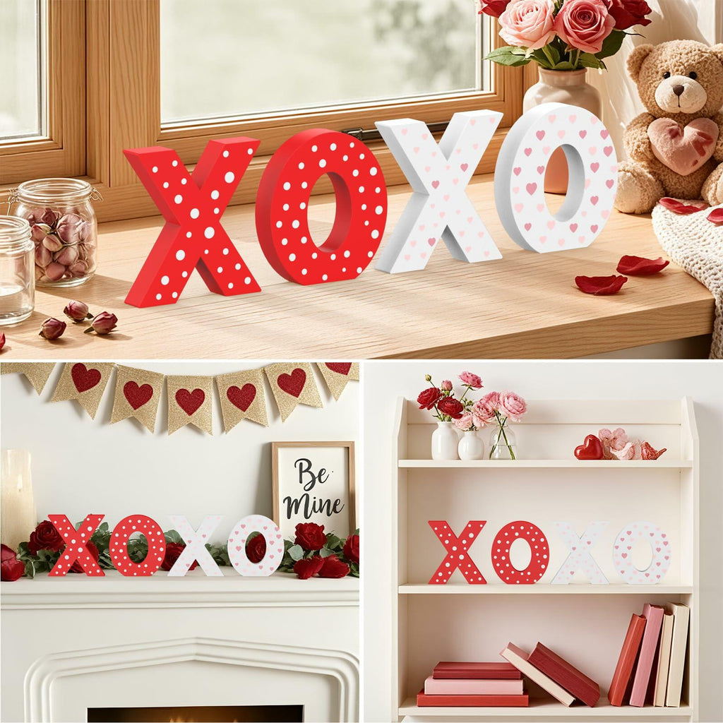 OLANRUN Valentines Day Decorations, 4 Pack XOXO Wooden Letters Indoor Decor
