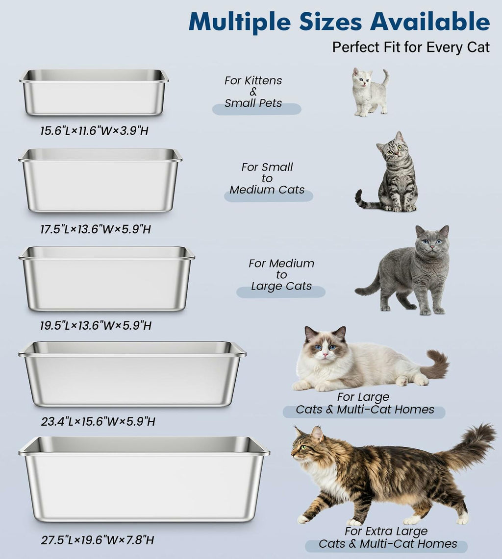 Qiuma Stainless Steel Litter Box, Metal Cat Litter Box with High Sides,