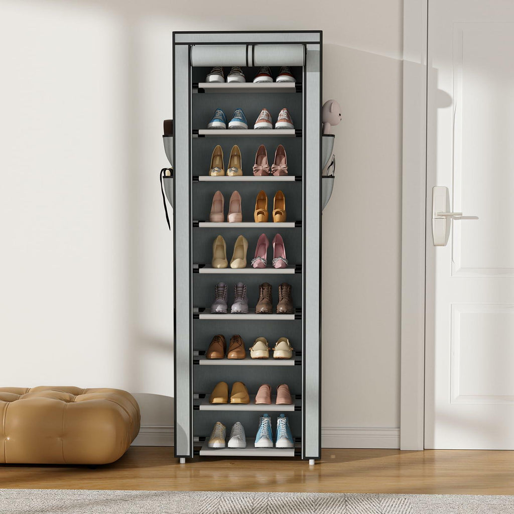VILICK Shoe Rack with Cover Narrow Shoe Rack Organizer with 4 Side Pockets 10