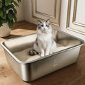 Qiuma Stainless Steel Litter Box, Metal Cat Litter Box with High Sides,