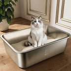 Qiuma Stainless Steel Litter Box, Metal Cat Litter Box with High Sides,