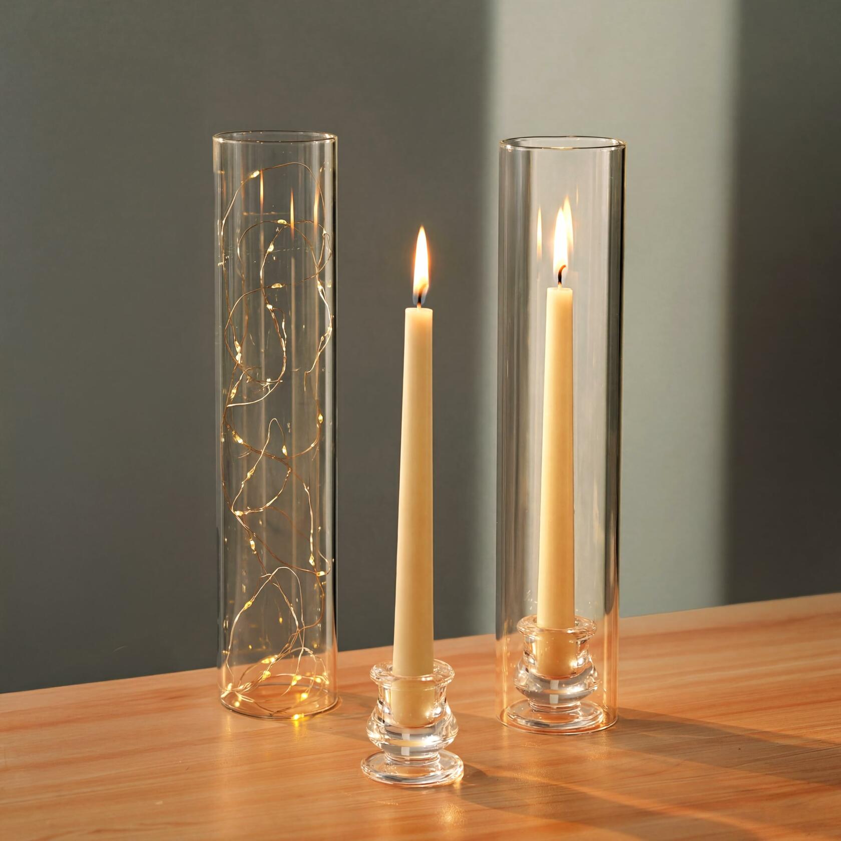 NUPTIO Taper Candle Holders Glass: Set of 2 Clear Hurricane Candlestick Holder -