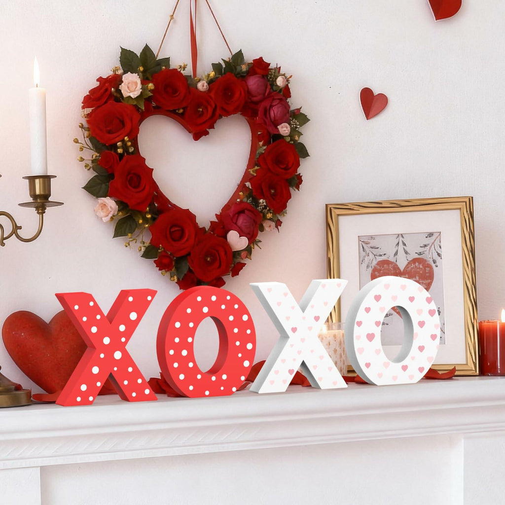 OLANRUN Valentines Day Decorations, 4 Pack XOXO Wooden Letters Indoor Decor