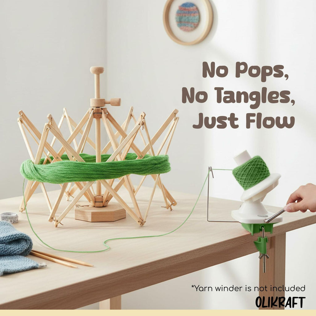 Olikraft Wooden Yarn Swift | Lightweight Reverse Yarn Umbrella Swifts | Ball