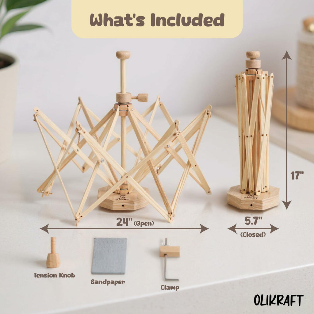 Olikraft Wooden Yarn Swift | Lightweight Reverse Yarn Umbrella Swifts | Ball