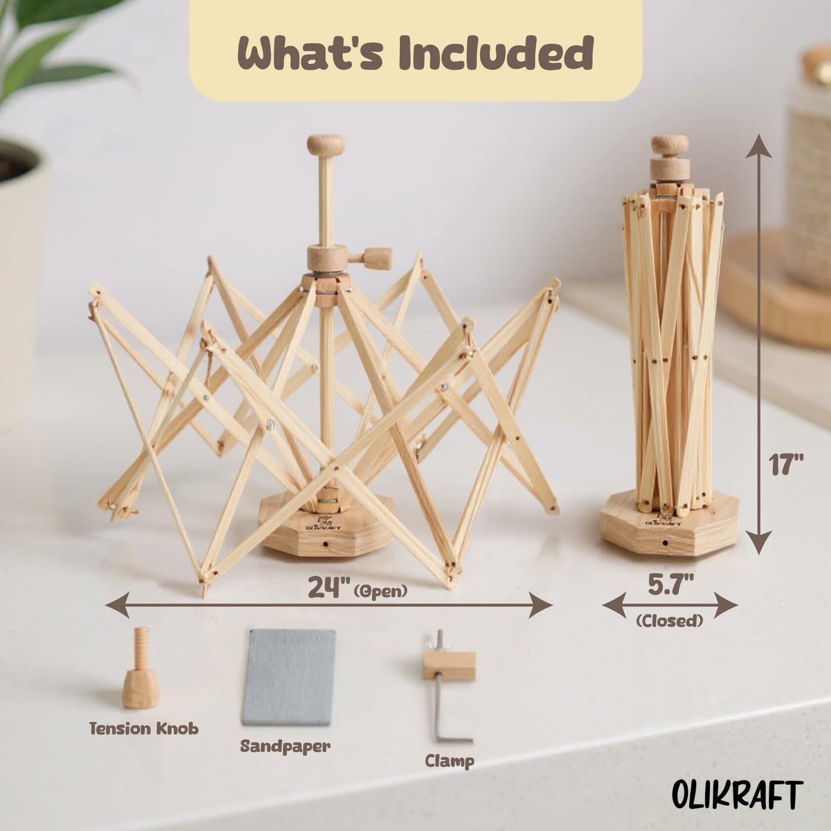 Olikraft Wooden Yarn Swift | Lightweight Reverse Yarn Umbrella Swifts | Ball