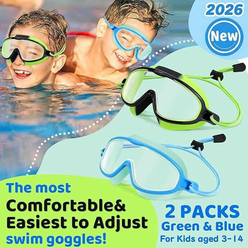 Vvinca 2 Pack Kids Goggles with Bungee Strap Wide View Anti Fog UV No Leak