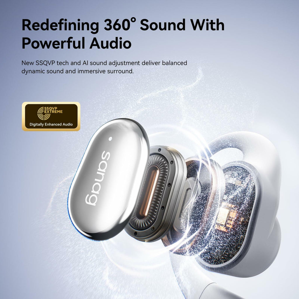 Sanag Open-Ear Wireless Earbuds Bluetooth 5.4 with Secure Earhooks - 56H Playtime, HiFi Deep Bass, Clear Calls, IPX4 Waterproof, Sports Running Workout Earphones with APP Control, Black