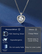 MomentWish Heart Necklace, Sparkling Gift for Her,1Carat Moissanite Necklace for