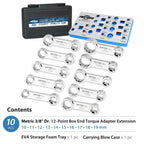 FIRSTINFO F3451A Taiwan 3/8-inch Drive Torque Adapter Set, 12-Point Box End, 10 to 19mm, Metric, 10-Piece with CR-V Construction | Blow Case and Mechanic's Tray