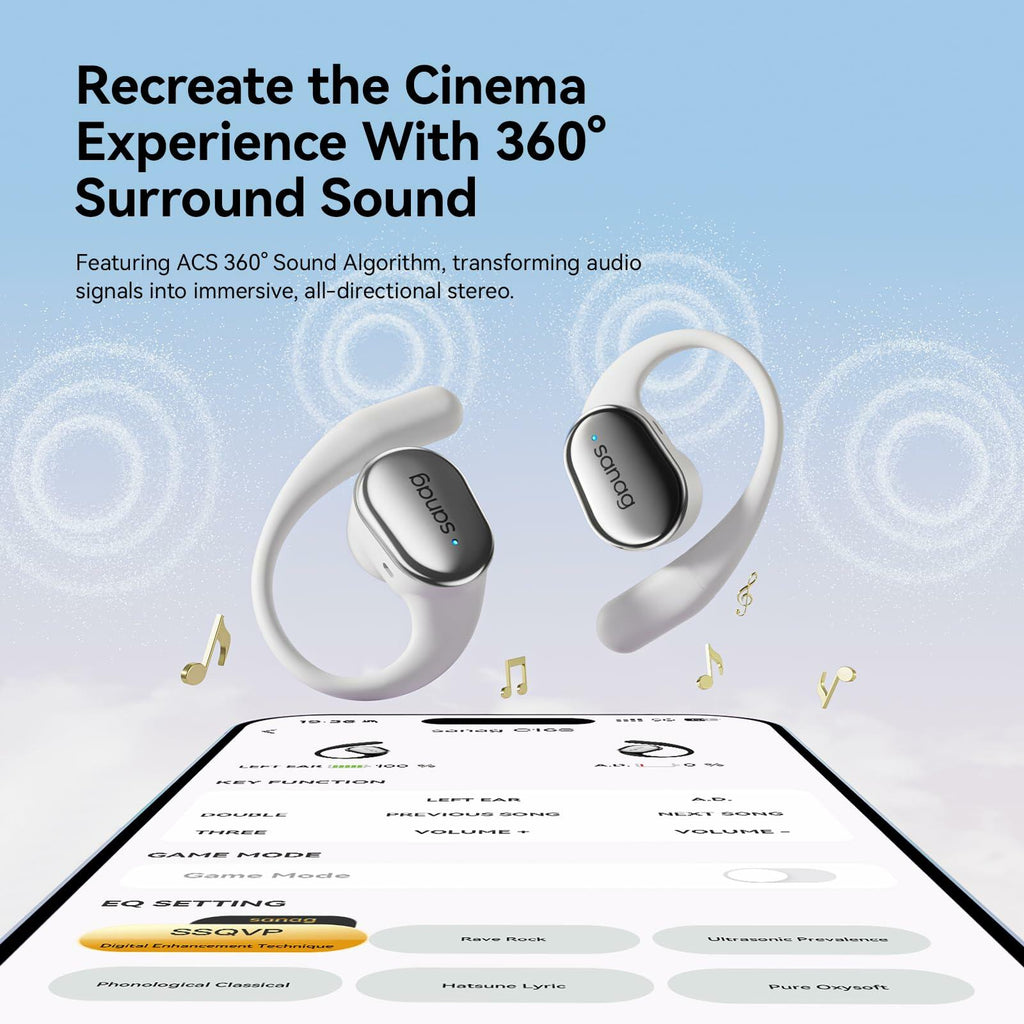 Sanag Open-Ear Wireless Earbuds Bluetooth 5.4 with Secure Earhooks - 56H Playtime, HiFi Deep Bass, Clear Calls, IPX4 Waterproof, Sports Running Workout Earphones with APP Control, Black