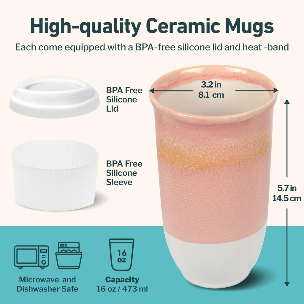 NOVA CERAMICS Travel Mug On the Go Coffee Mug Microwave & Dishwasher Safe Green