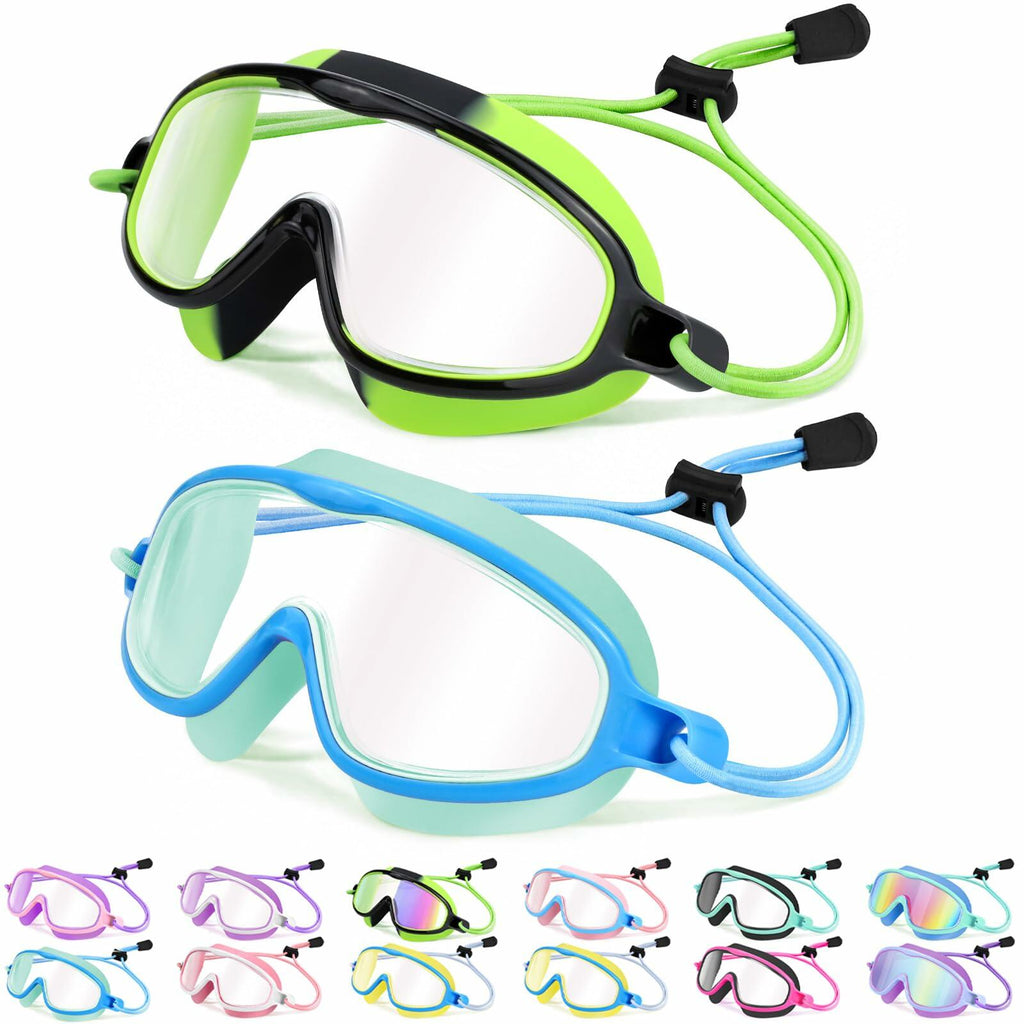 Vvinca 2 Pack Kids Goggles with Bungee Strap Wide View Anti Fog UV No Leak