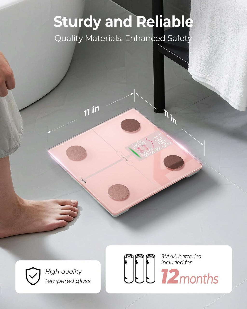 Ovutek Smart Scale for Body Weight, Professional Bathroom Digital Weighing Scale with BMI, Body Fat, Muscle Mass, Accurate Bluetooth Home User Health Equipment Sync Apps - Pink