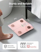 Ovutek Smart Scale for Body Weight, Professional Bathroom Digital Weighing Scale with BMI, Body Fat, Muscle Mass, Accurate Bluetooth Home User Health Equipment Sync Apps - Pink