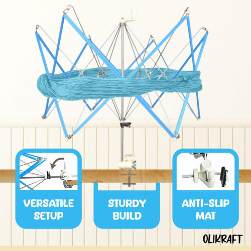 Olikraft Crochet Yarn Winder for Crocheting and Umbrella Swift (with Skein Holder) Combo Set - Yarn Spinner for Crocheting, Cake Ball Winder, Roller, Baller, Spooler