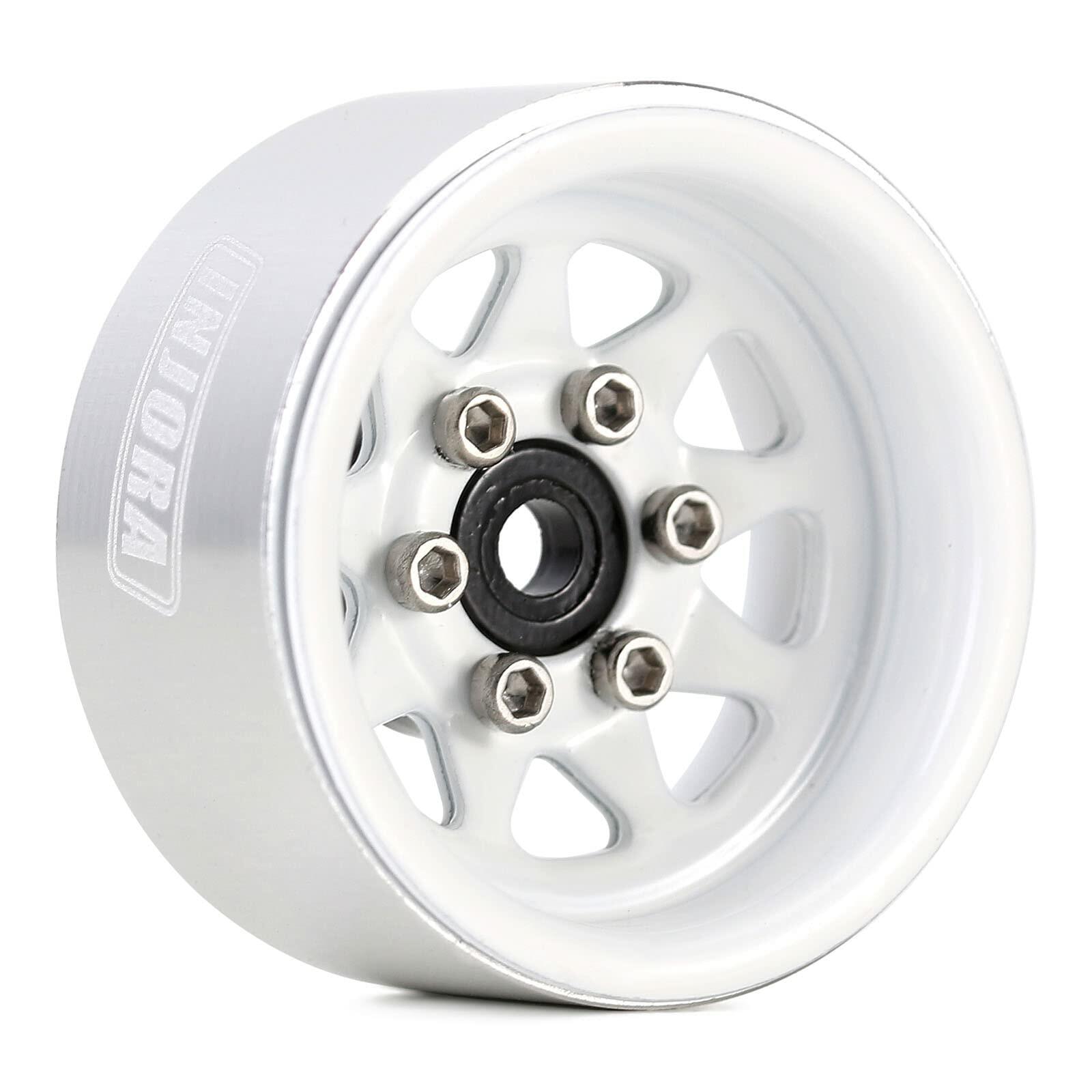 INJORA 1.0 Beadlock Wheel Stamped Steel Beadlock Deep Dish 1.0" Wheels for Axial SCX24 Gladiator Deadbolt Bronco C10 JLU Upgrade Parts(White)