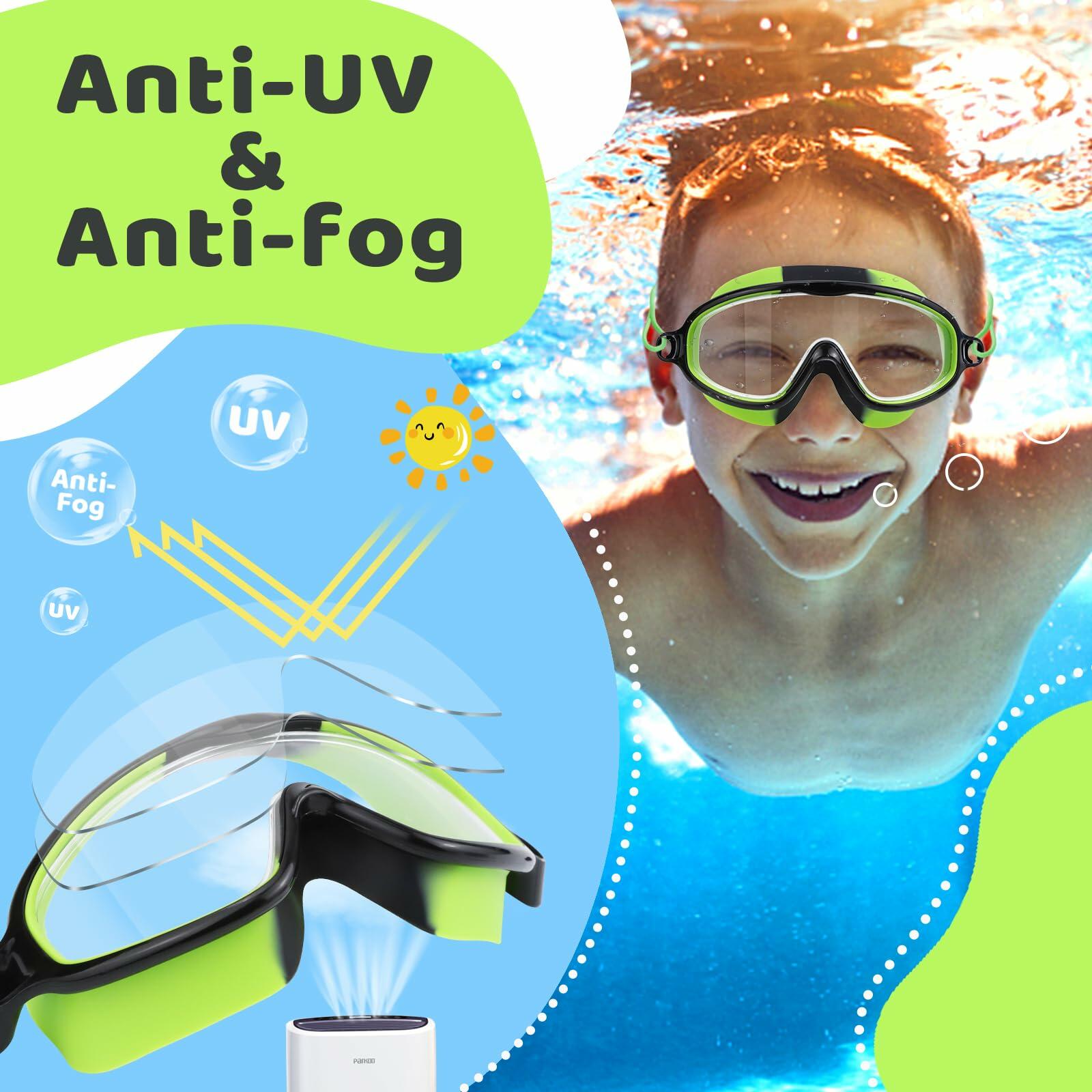 Vvinca 2 Pack Kids Goggles with Bungee Strap Wide View Anti Fog UV No Leak