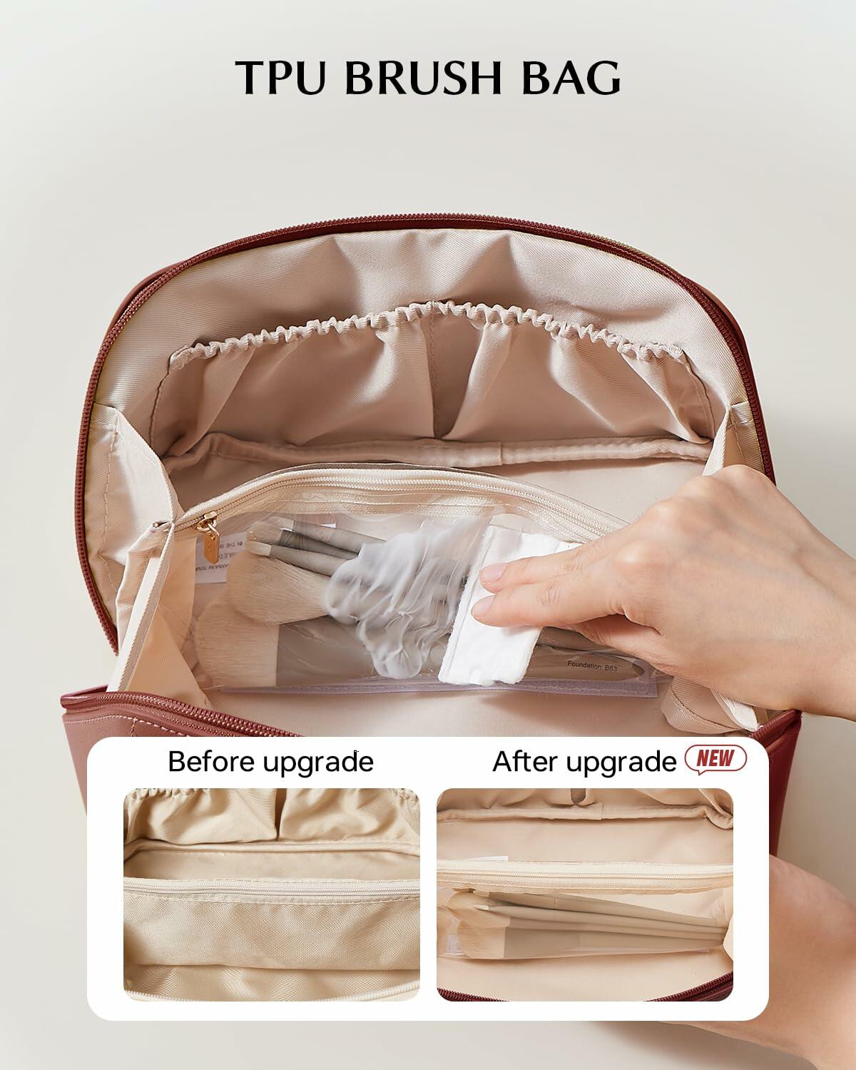 EACHY Travel Makeup Bag,Large Capacity Cosmetic Bags for Women,Portable Pouch Open Flat Toiletry Bag Make up Organizer with Divider and Handle