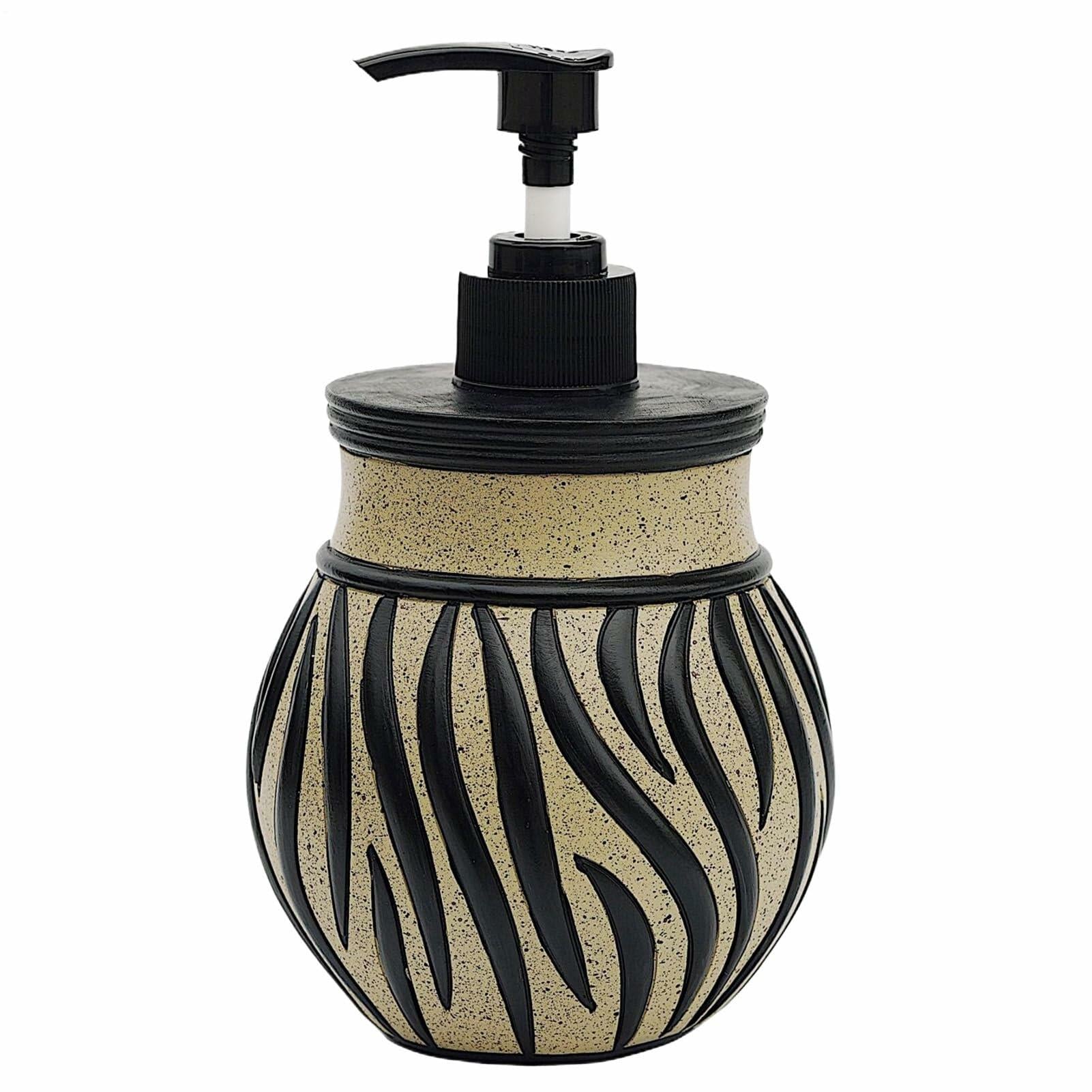 Hand Soap Dispenser - 400ML Zebra Pattern Pump Bottle, Retro Decorative Holder | Refillable Bathroom Soap Container for Home Shower Sink Dressing Table Kitchen Counter Lotion Oil 9.5 x 9.5 x 16.5 cm
