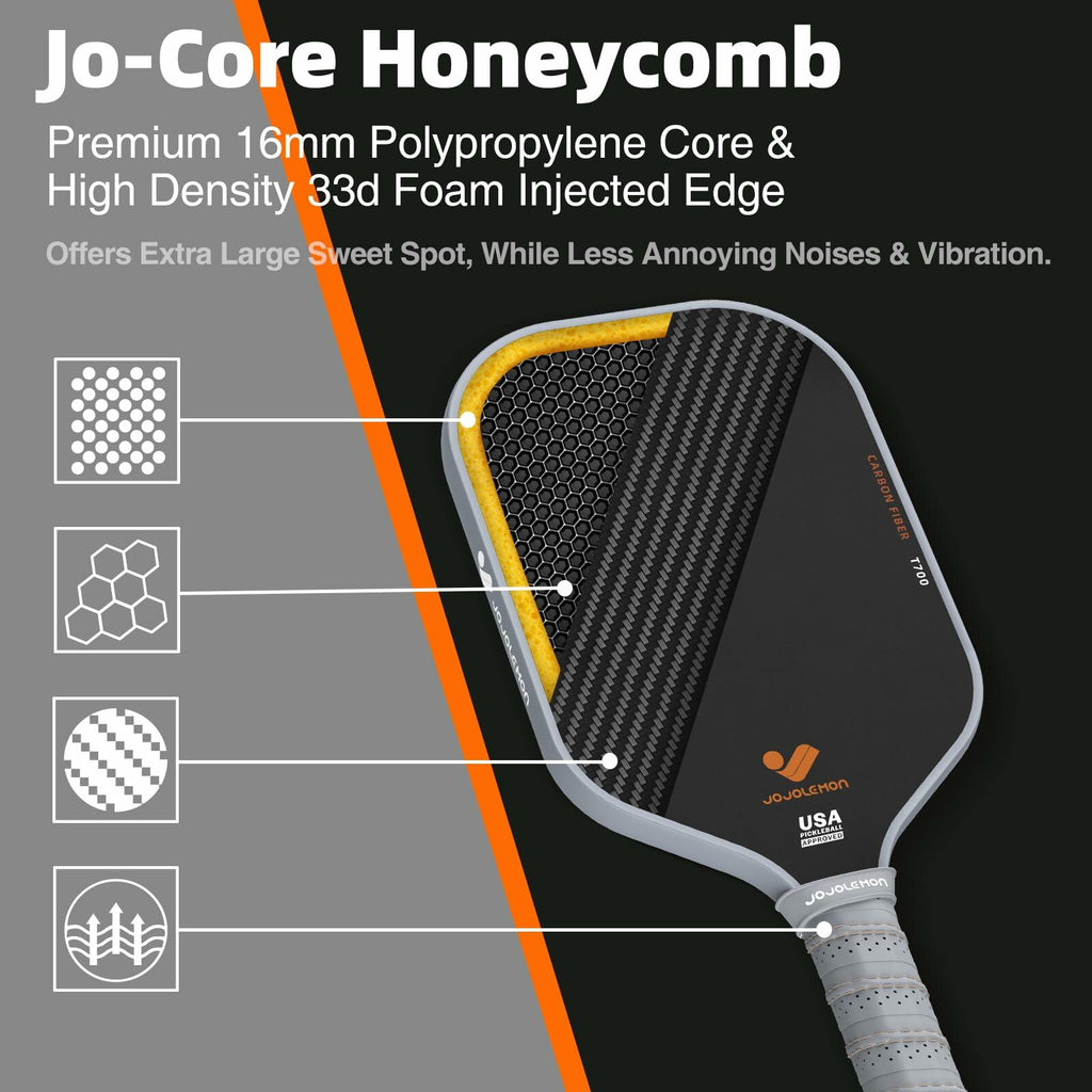 JOJOLEMON Pickleball Paddles, Raw Carbon Fiber Rackets with 16mm Polymer Honeycomb Core, Hybrid Racquet Designed for Ultimate Spin & Consistency - USAPA Approved