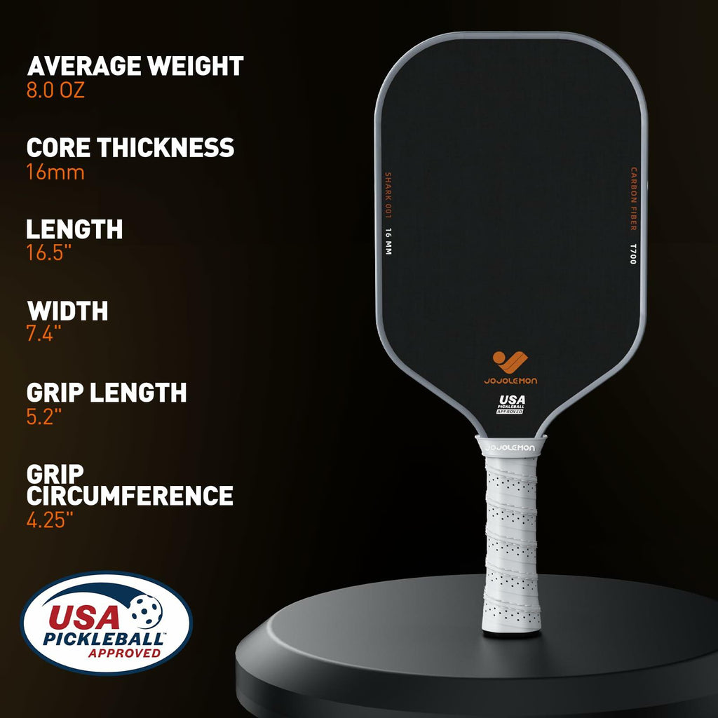 JOJOLEMON Pickleball Paddles, Raw Carbon Fiber Rackets with 16mm Polymer Honeycomb Core, Hybrid Racquet Designed for Ultimate Spin & Consistency - USAPA Approved