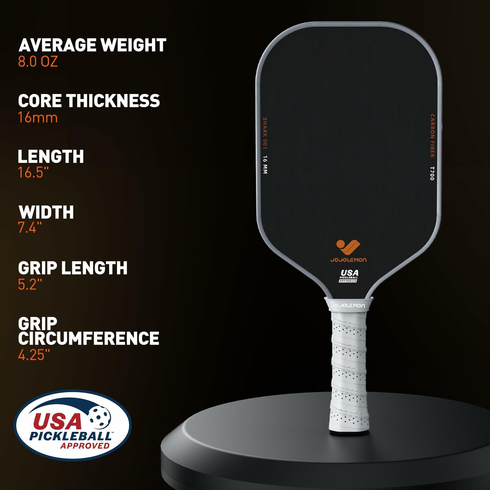 JOJOLEMON Pickleball Paddles, Raw Carbon Fiber Rackets with 16mm Polymer Honeycomb Core, Hybrid Racquet Designed for Ultimate Spin & Consistency - USAPA Approved