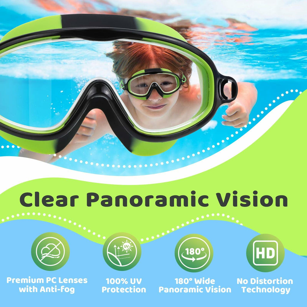 Vvinca 2 Pack Kids Goggles with Bungee Strap Wide View Anti Fog UV No Leak
