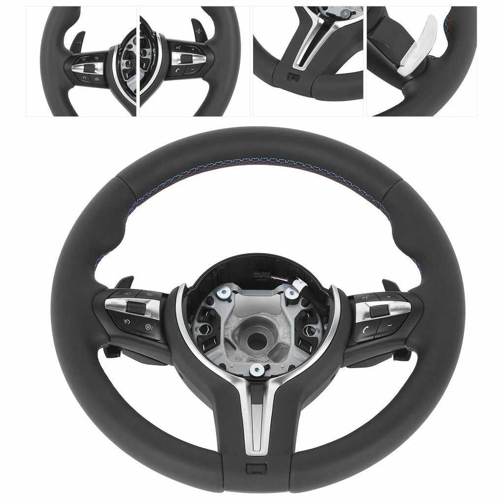UPALDHOU Upgrade F80 M3 Style Steering Wheel, Full Leather with Paddle Shifters and Multifunction Buttons, Fit for 1 2 3 4 Series X1 X3 X4 X5 X6 2012-2020