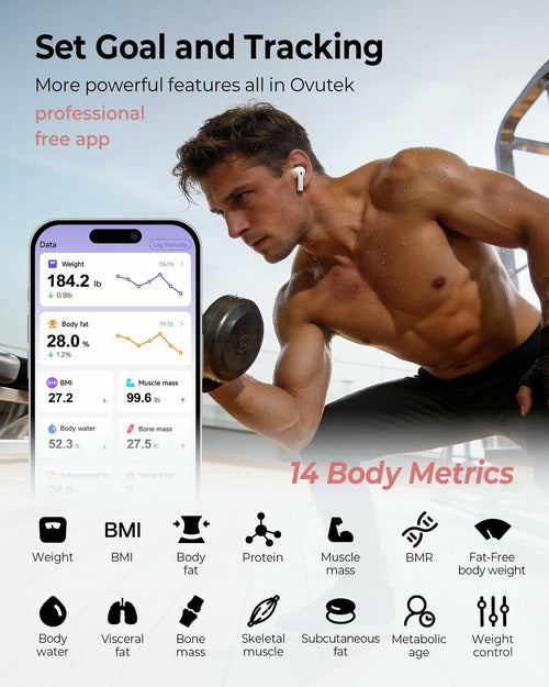 Ovutek Smart Scale for Body Weight, Professional Bathroom Digital Weighing Scale with BMI, Body Fat, Muscle Mass, Accurate Bluetooth Home User Health Equipment Sync Apps - Pink