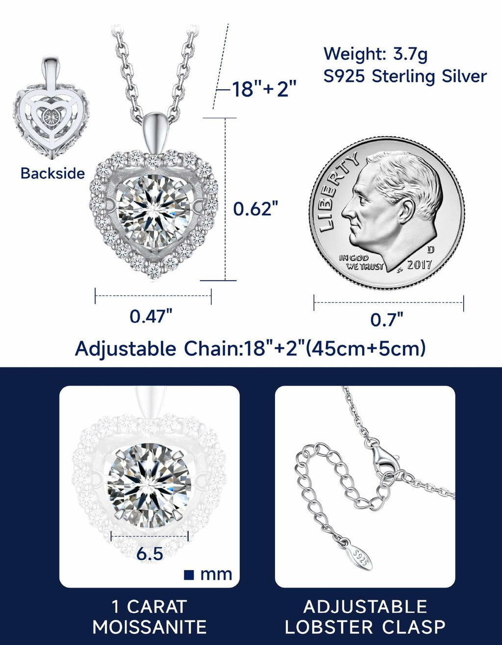 MomentWish Heart Necklace, Sparkling Gift for Her,1Carat Moissanite Necklace for
