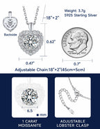 MomentWish Heart Necklace, Sparkling Gift for Her,1Carat Moissanite Necklace for