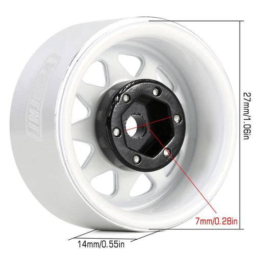INJORA 1.0 Beadlock Wheel Stamped Steel Beadlock Deep Dish 1.0" Wheels for Axial SCX24 Gladiator Deadbolt Bronco C10 JLU Upgrade Parts(White)