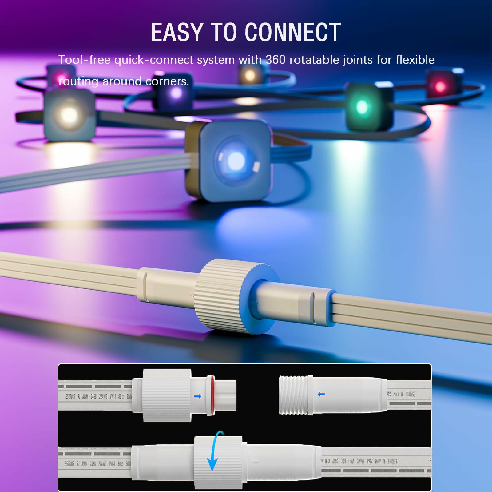 (16 FT) IP68 Waterproof 3-Pin Power Cord for Govee Permanent Outdoor Lights,Compatible with Govee H705A,H705B,H705C,H706A,H706B,and H706C Models,for Halloween,Christmas,Daily and Holiday