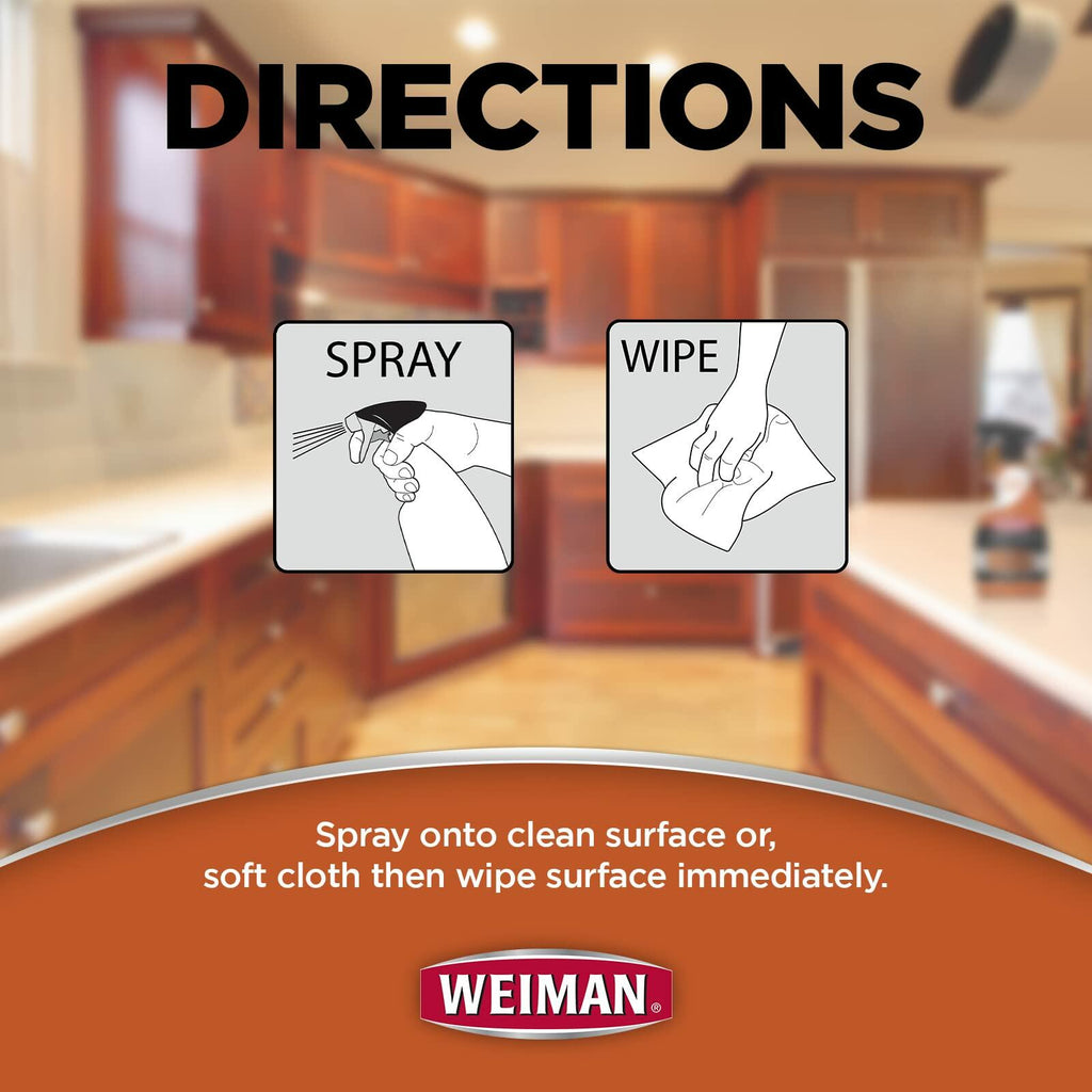 2 Pack Weiman Cabinet & Wood Clean & Shine Spray - Furniture, Kitchen Cabinets, Baseboard & Trim, Fresh Almond Scent, Microfiber Cloth Included